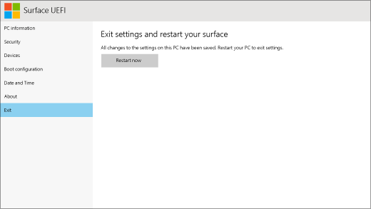 The exit screen for Surface UEFI