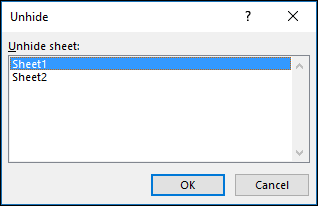 Unhide sheets dialog