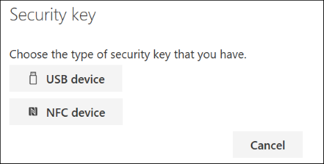 Choose whether you have a USB or NFC type of security key