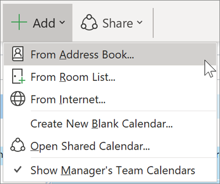 Adding a calendar from the address book in Outlook