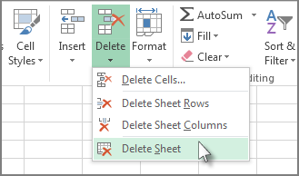 Click the arrow under Delete and then click Delete Sheet