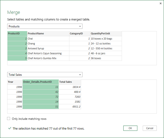 Merge dialog box