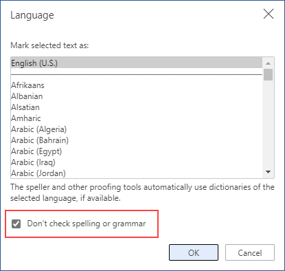 turning off automatic spell check