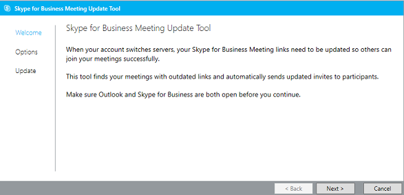 Screen Shot of Meeting Update Tool Welcome page