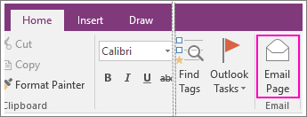 Screenshot of the Email Page button in OneNote 2016.