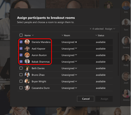 Image shows how to assign people to breakout rooms