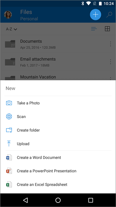 Screenshot of the Files screen in Word for iOS, showing the Add menu.