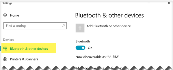 Ensure that the Bluetooth & other devices option is selected on the left side