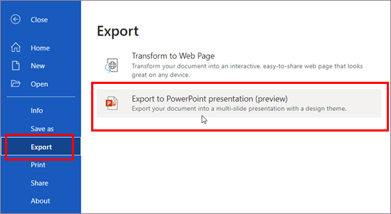 Export to presentation