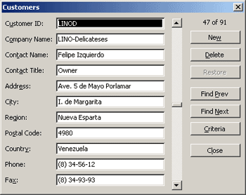 example of a typical data form