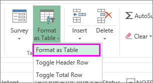 Button to format data as a table