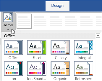 Options for themes in the Word ribbon