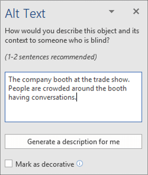 Alt Text dialog in Word for Windows