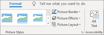 Alt Text button on the Ribbon for Outlook on Windows.