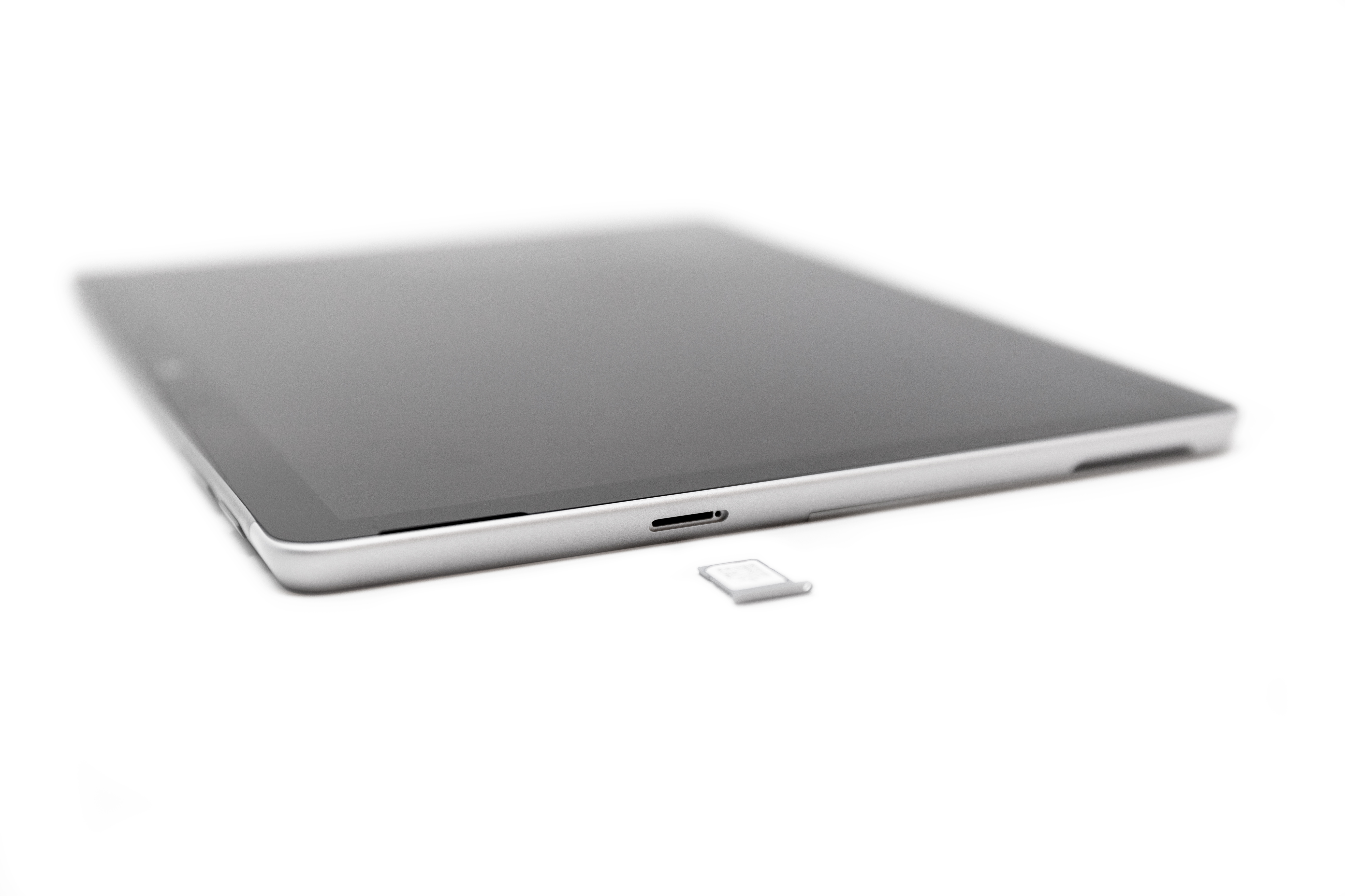 Surface Go 2 with a SIM card placed in the SIM tray.