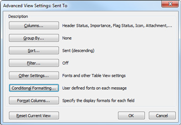 Advanced View Settings dialog box