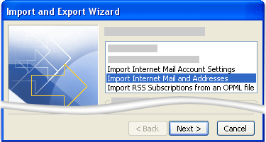 Import and Export Wizard