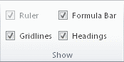 Options in the Show group on the View tab