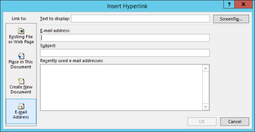 Creating a hyperlink to an email address