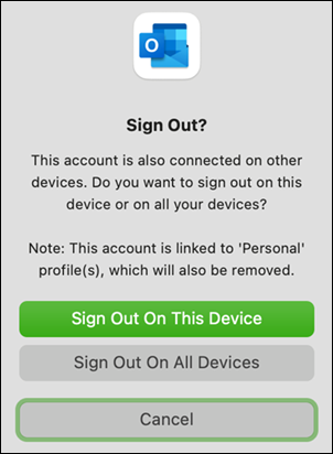 Sign out device option in Outlook for Mac