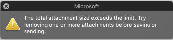 Error message when attachment is too large to send