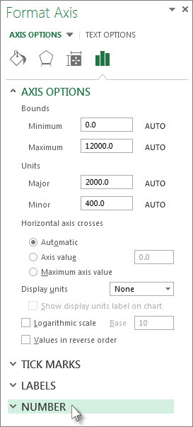 Number option in the Format Axis pane