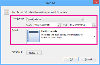 save calendar - choose details