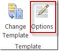 Template options button in Publisher 2013