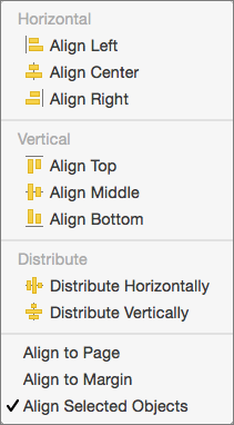 To align objects relative to one another, select Align Selected Objects.