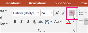 The Clear All Formatting icon is highlighted on the Home tab