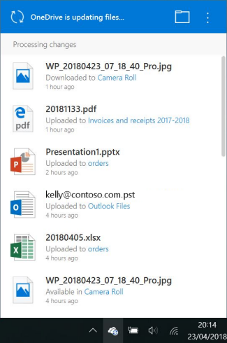 OneDrive processing changes screen