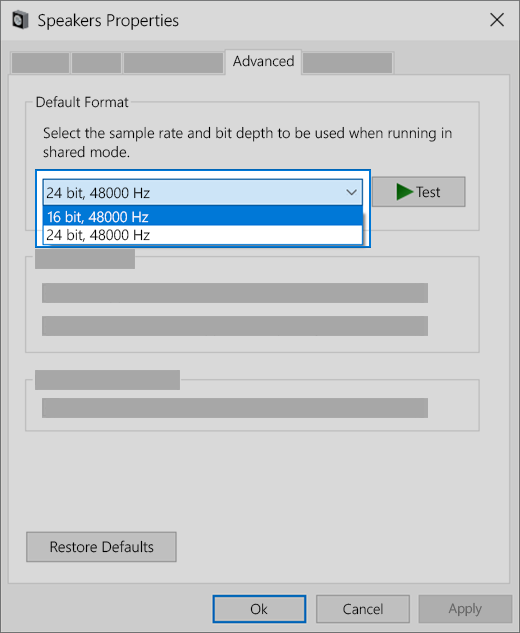 Change the audio format setting of your audio device