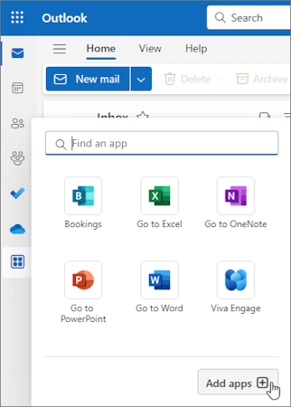 The More Apps flyout menu in Outlook on the web and in the new Outlook for Windows.