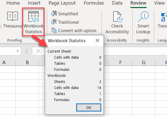 Workbook Statistics dialog box