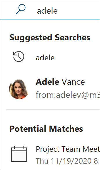 Using search in Outlook to find contacts