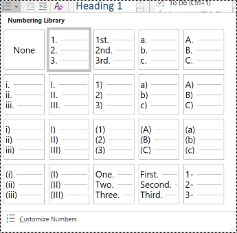 Screenshot of the numbered list option in the Home menu.