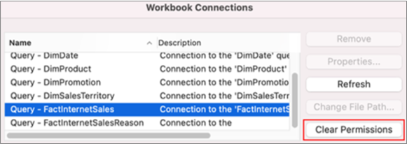 Removing saved credentials for a data connection on Mac