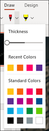 The customize pen menu in PowerPoint for the web