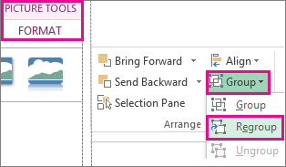 Regroup button on the Picture Tools Format tab