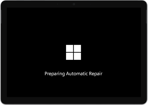 A black screen with the Windows logo and text saying "Preparing automatic repair."