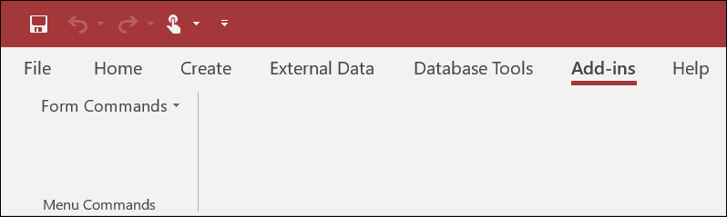 Screenshot of Add-ins ribbon in Access