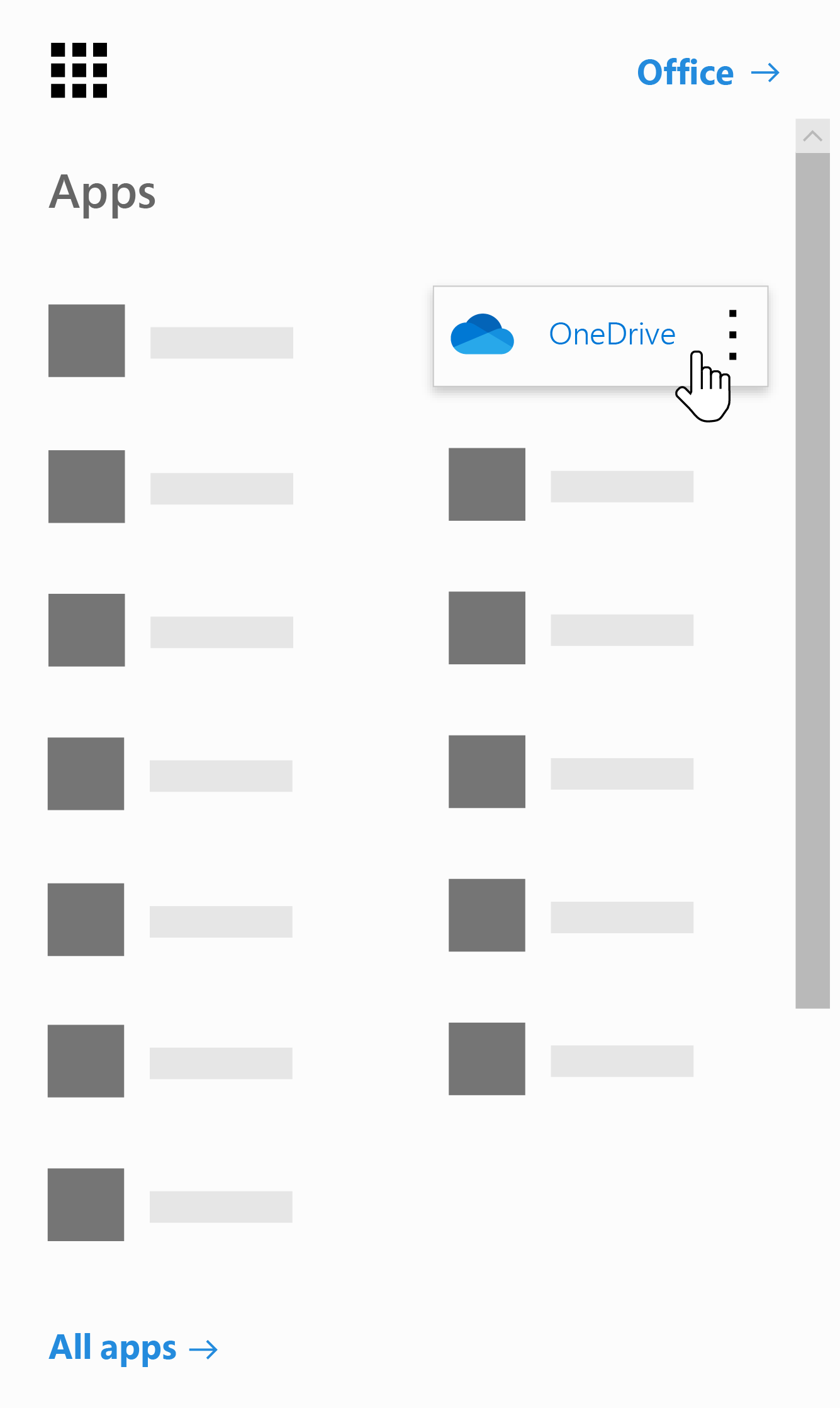 The Office 365 app launcher with the OneDrive app highlighted