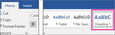 Heading 1 is highlighted on the Home tab.