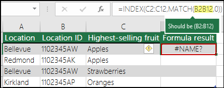 #NAME? error caused by absence of colon in a range reference