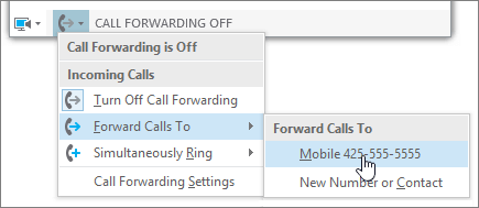 Main Menu Call Forwarding Dropdown Menu