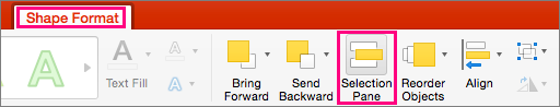Shows the Shape Format tab in PowerPoint 2016 for Mac