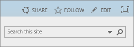 Screenshot shows a section of the SharePoint Online ribbon with the Share, Follow, and Edit controls plus the Search box.