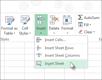 Click Insert Sheet under Insert on the Home tab