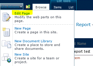 Edit Page command on Site Actions menu