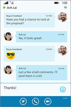 New Skype for Business for Windows Phone look and feel--conversation window